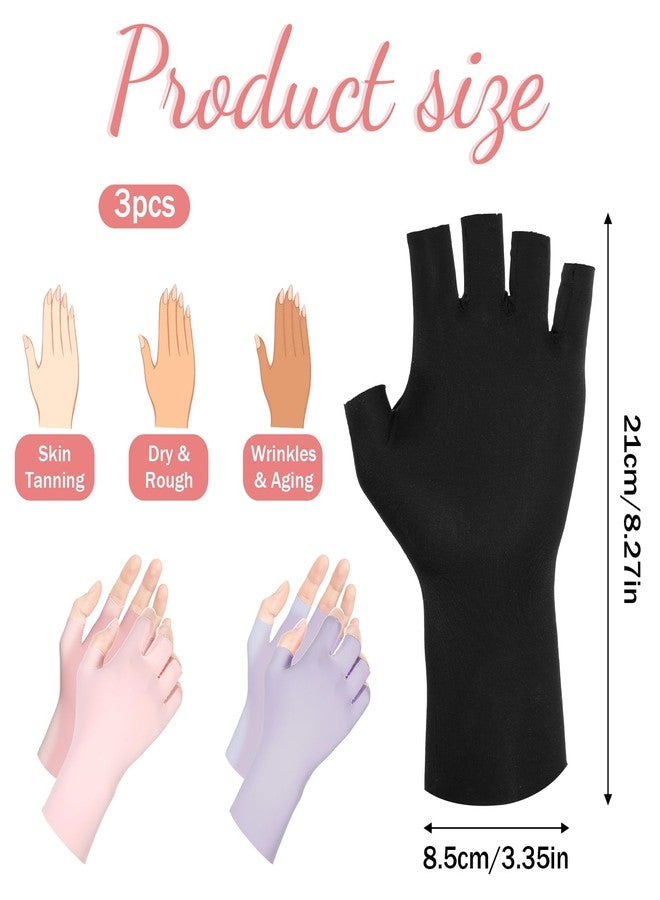 Bruislard UV Gloves for Gel Nail Lamp, 6 Pcs (3 Pair) Anti UV Gloves for Gel Nail Lamp, Protection Glove for Manicures, Professional Fingerless Nails Tech Glove for Home Salon Use Nails DIY Accessories(3 Color) - Image 2
